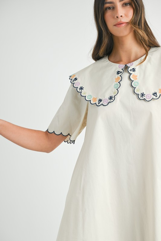 Embroidered Collar Mini Dress