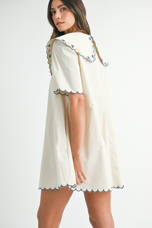 Embroidered Collar Mini Dress