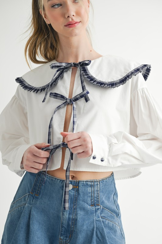 Ruffled Plaid Bib Blouse