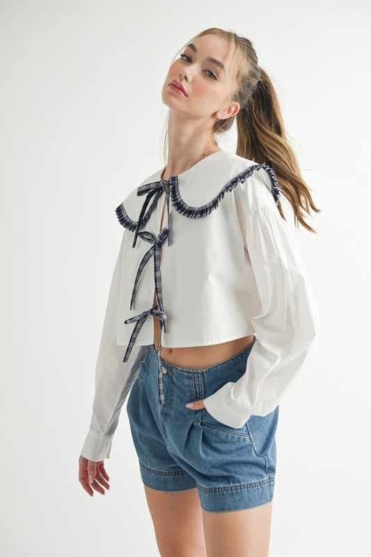 Ruffled Plaid Bib Blouse