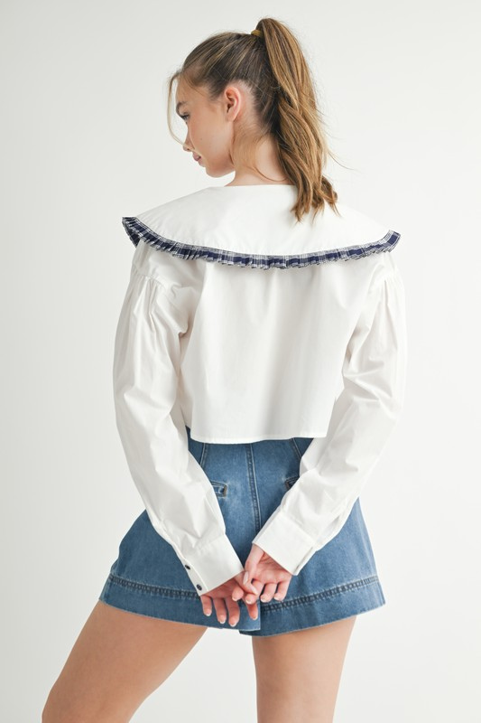 Ruffled Plaid Bib Blouse