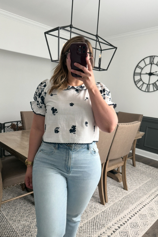 Floral Embroidered Collar Top
