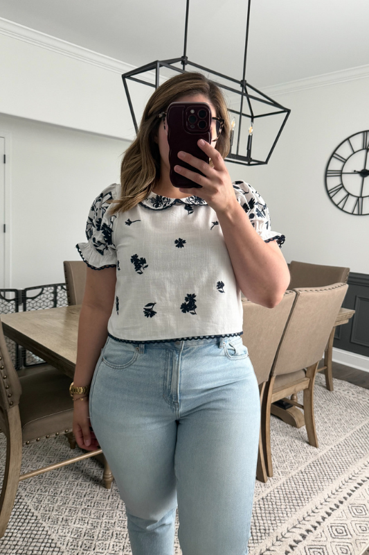 Floral Embroidered Collar Top