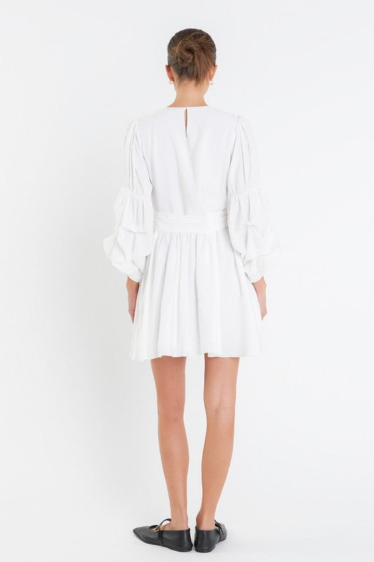 Tied Waist Puffed Sleeve Dress - Briavio Boutique