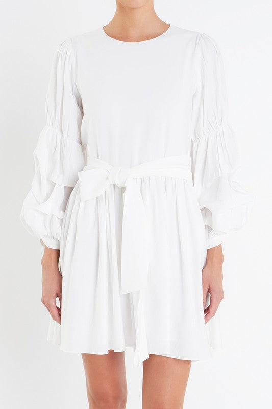 Tied Waist Puffed Sleeve Dress - Briavio Boutique