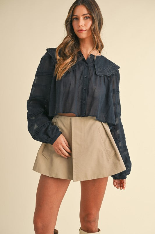 Bow-Embroidered Crop Blouse - Briavio Boutique