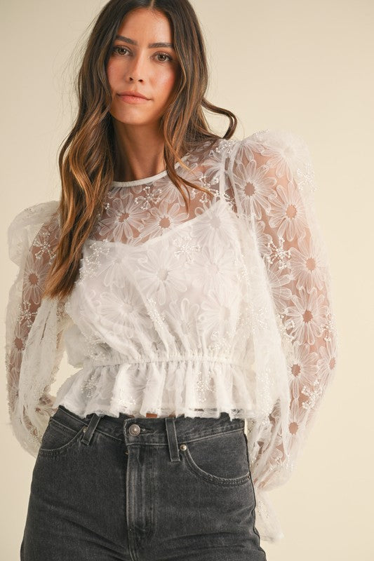 Floral Embellished Peplum Top - Briavio Boutique