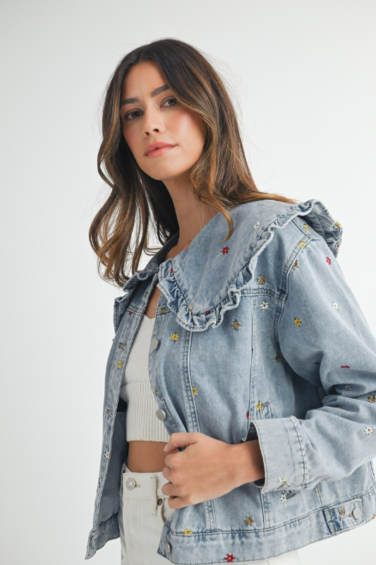 Adorned Collar Denim Jacket