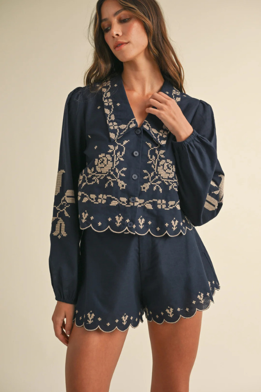 Embroidered Shirt and Short Set