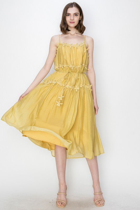 Silk-Effect Lace Trim Midi Dress - Briavio Boutique