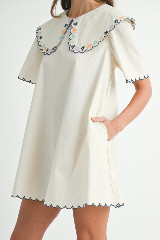 Embroidered Collar Mini Dress