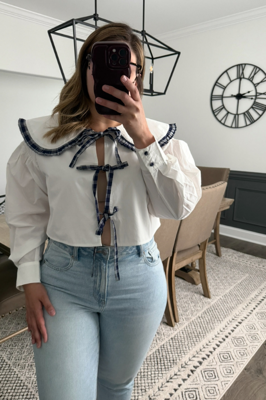 Ruffled Plaid Bib Blouse