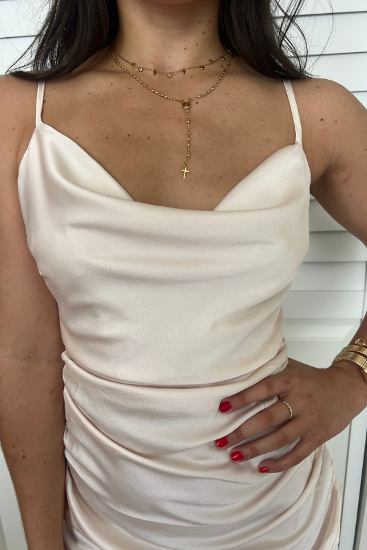 Satin Drawstring Side Dress