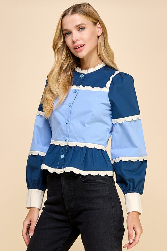 Scalloped Color Block Top