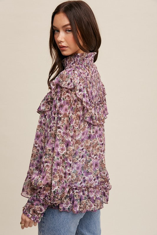 Floral Smocked Neck Blouse - Briavio Boutique