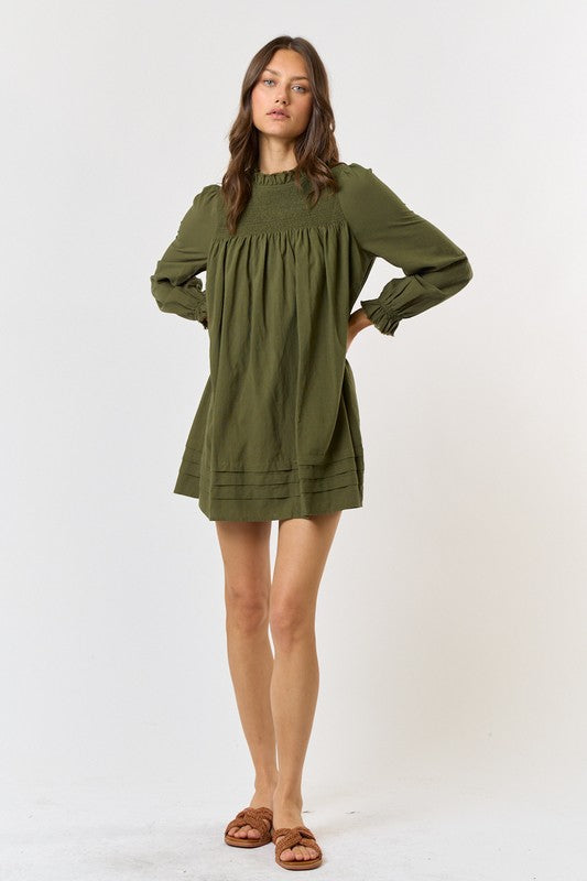 Ruffled Puff-Sleeve Mini Dress