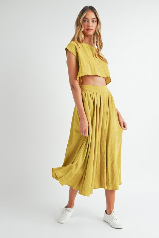 Crop Top Midi Skirt Set