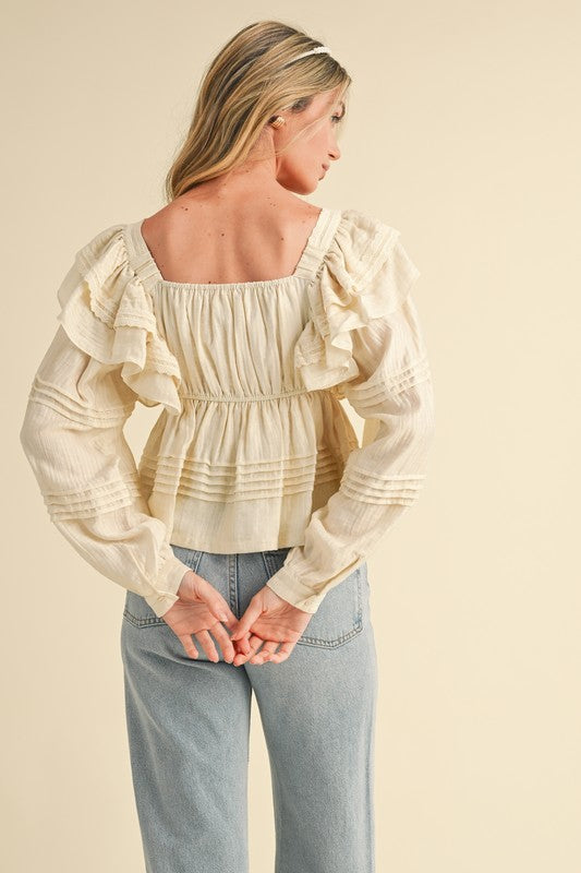 Lace-Trimmed Peplum Top