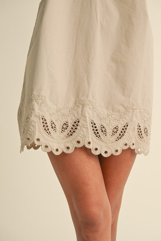 Mini Dress with Cut-Outs and Embroidered Scalloped Details - Briavio Boutique