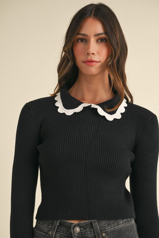 Sweater Knit Top With Collar