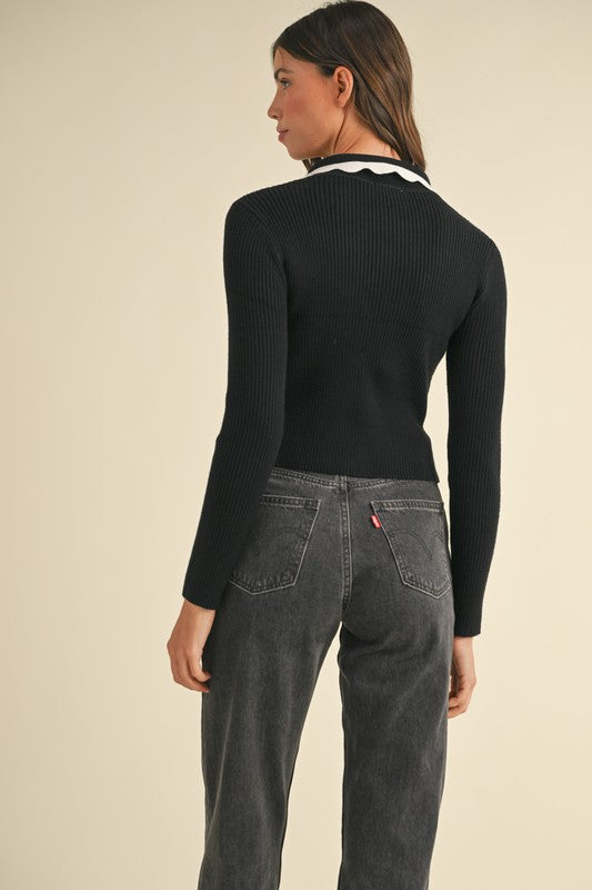 Sweater Knit Top With Collar