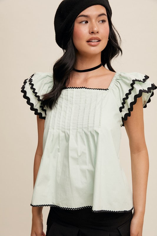 Flutter-Sleeve Pleated Blouse - Briavio Boutique