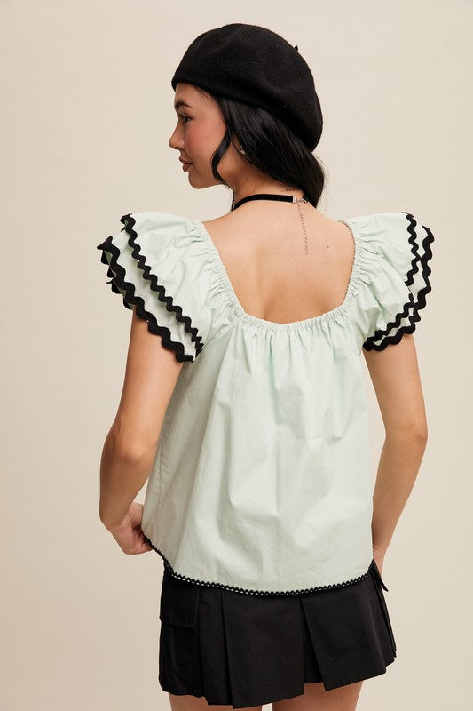 Flutter-Sleeve Pleated Blouse - Briavio Boutique