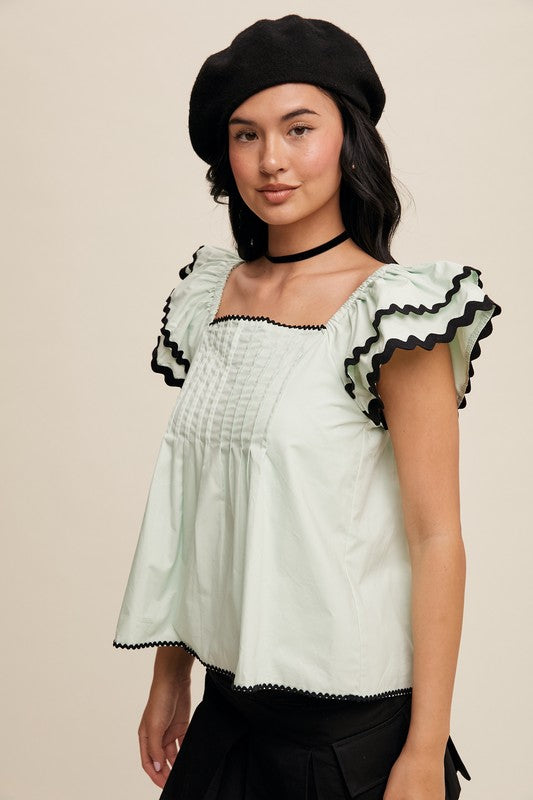 Flutter-Sleeve Pleated Blouse - Briavio Boutique