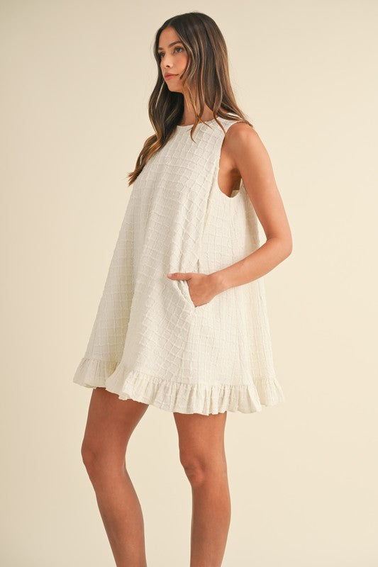 Ruffle Button-Back Mini Dress