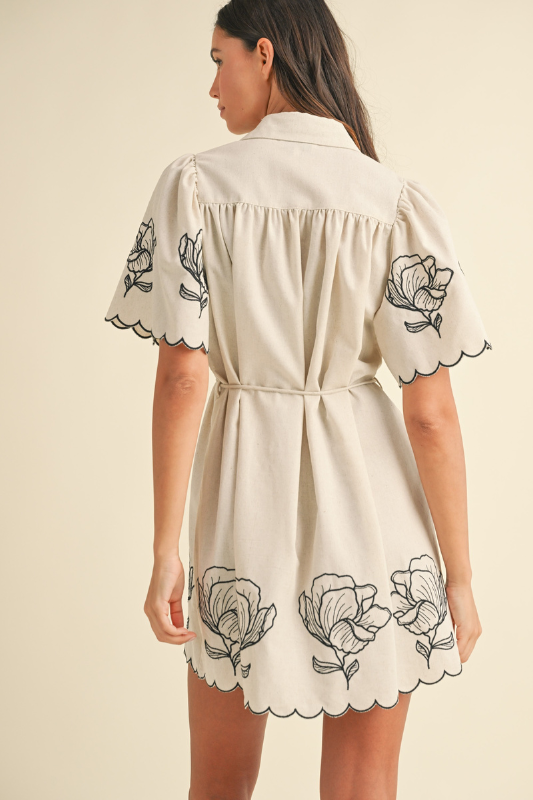 Floral Linen Blend Button-Down Shift Dress