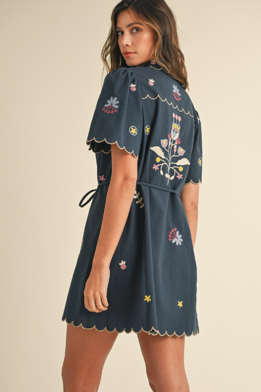 Embroidered Linen Button-Down Dress