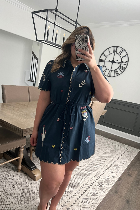 Embroidered Linen Button-Down Dress