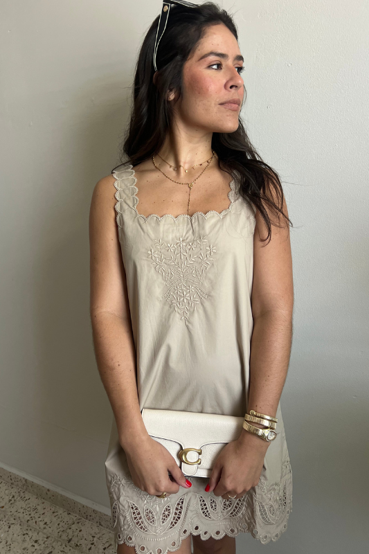 Cut-Out Embroidered Mini Dress